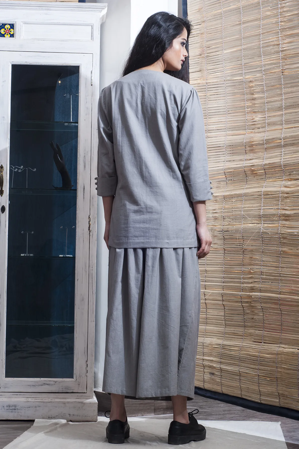 Elane- Grey Fitted Jacket With Oversized Pants