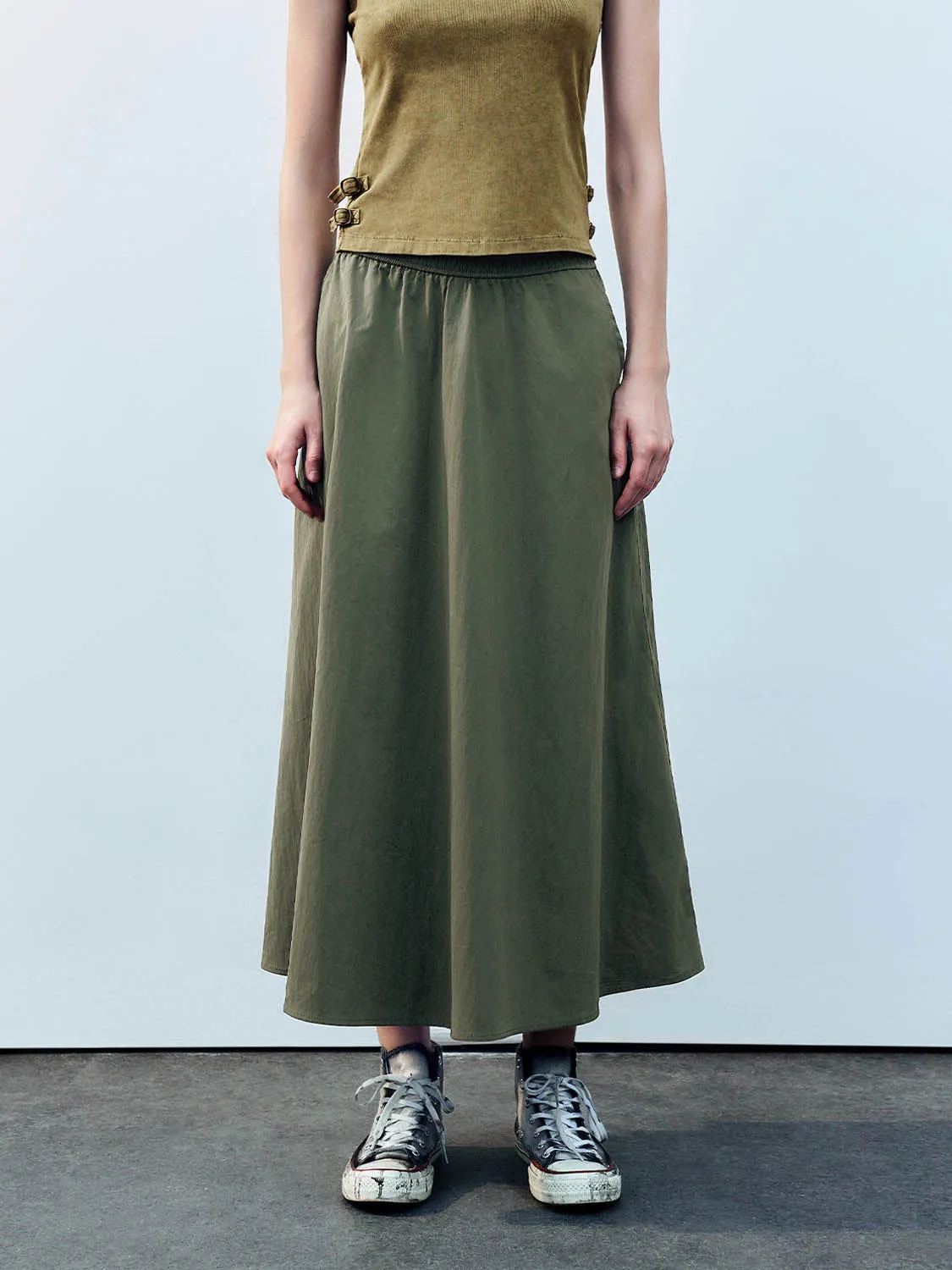 Elastic Waist A-Line Skirt