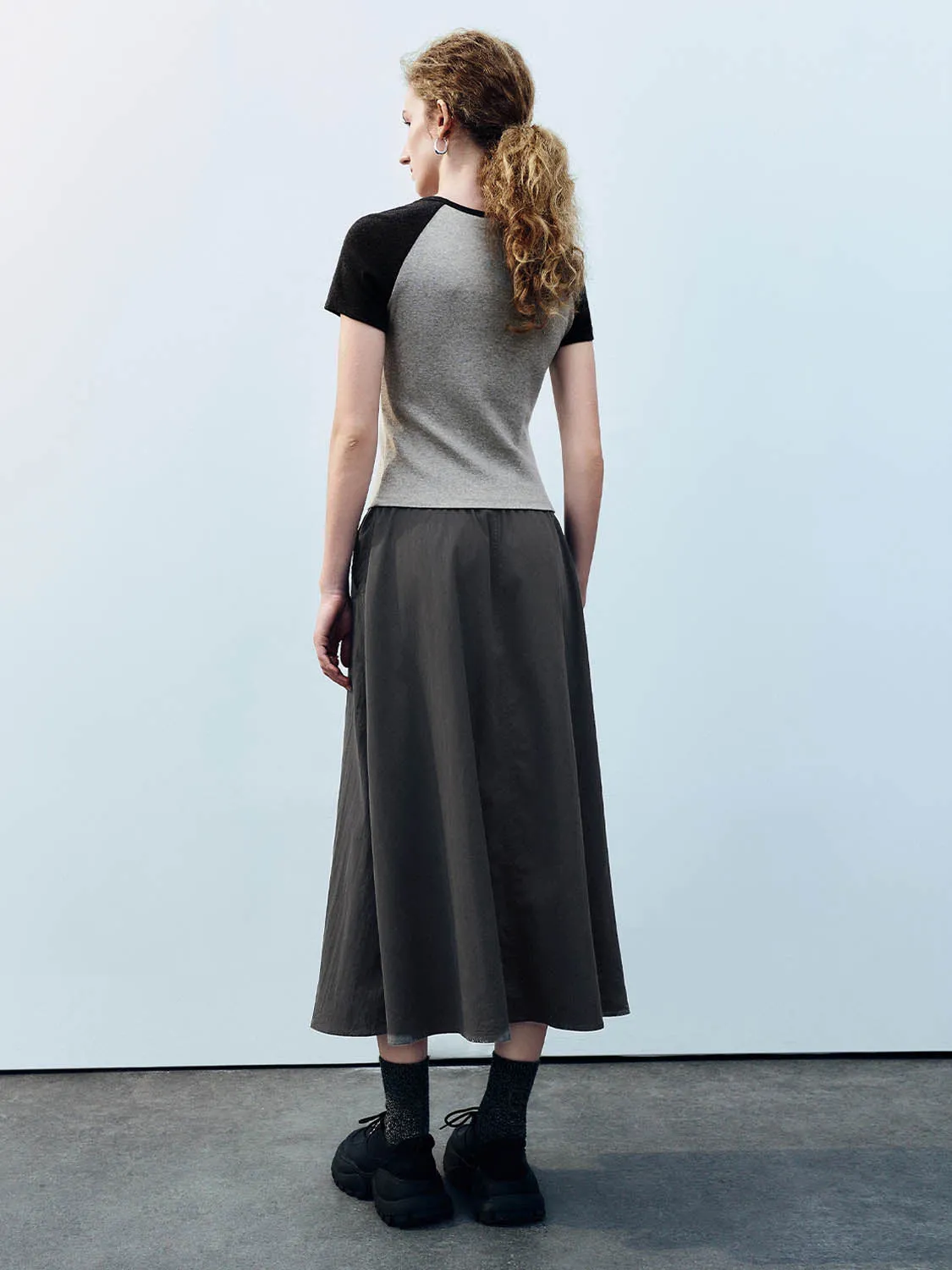Elastic Waist A-Line Skirt