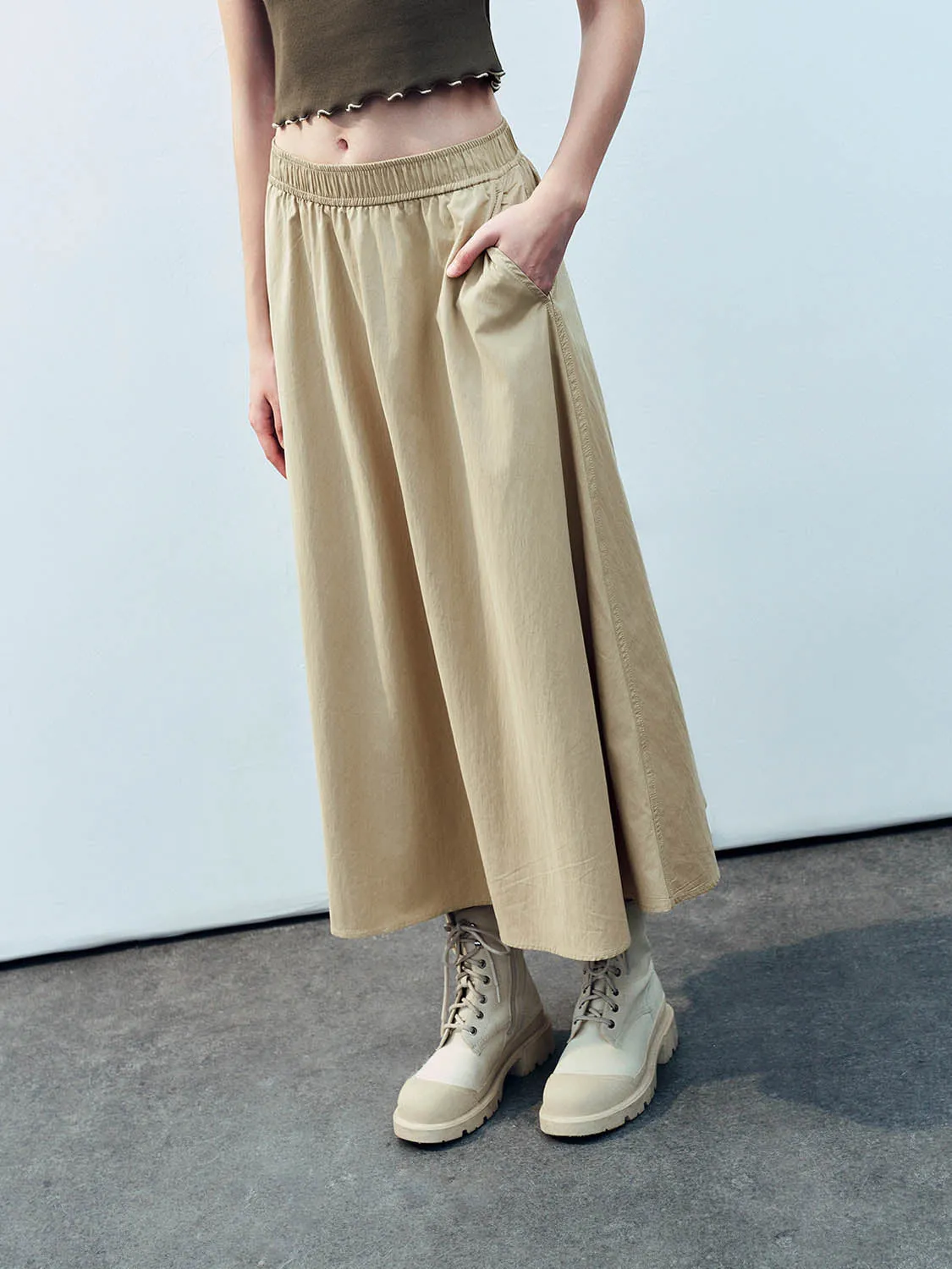 Elastic Waist A-Line Skirt