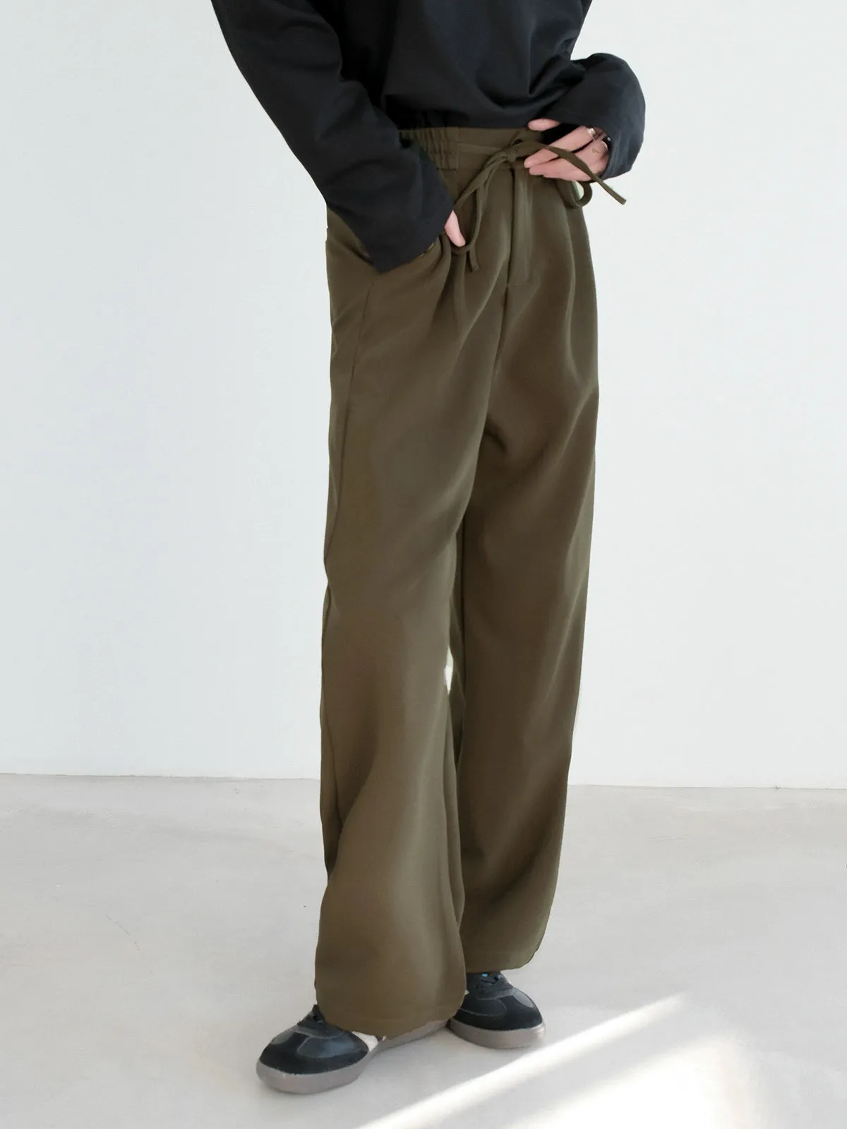 Elastic Waist Drawstring Casual Pants
