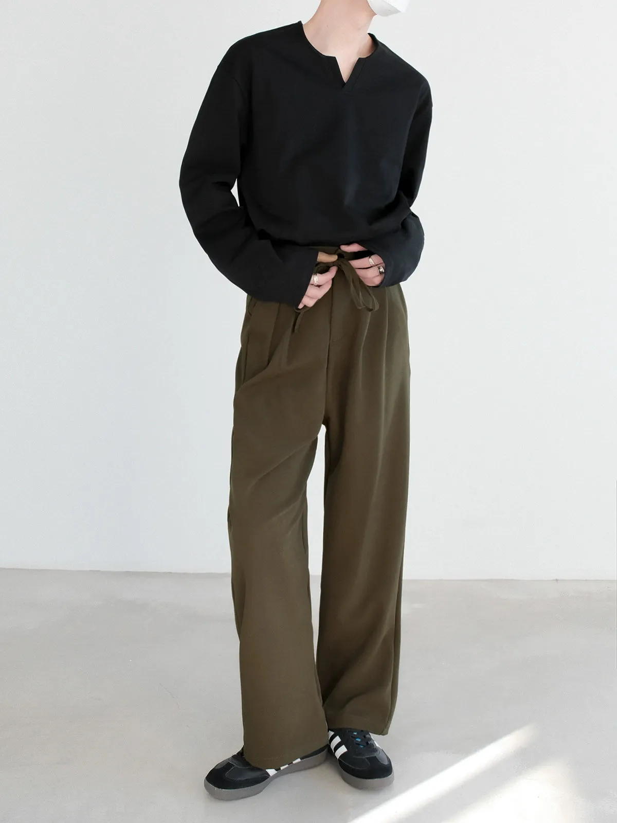 Elastic Waist Drawstring Casual Pants