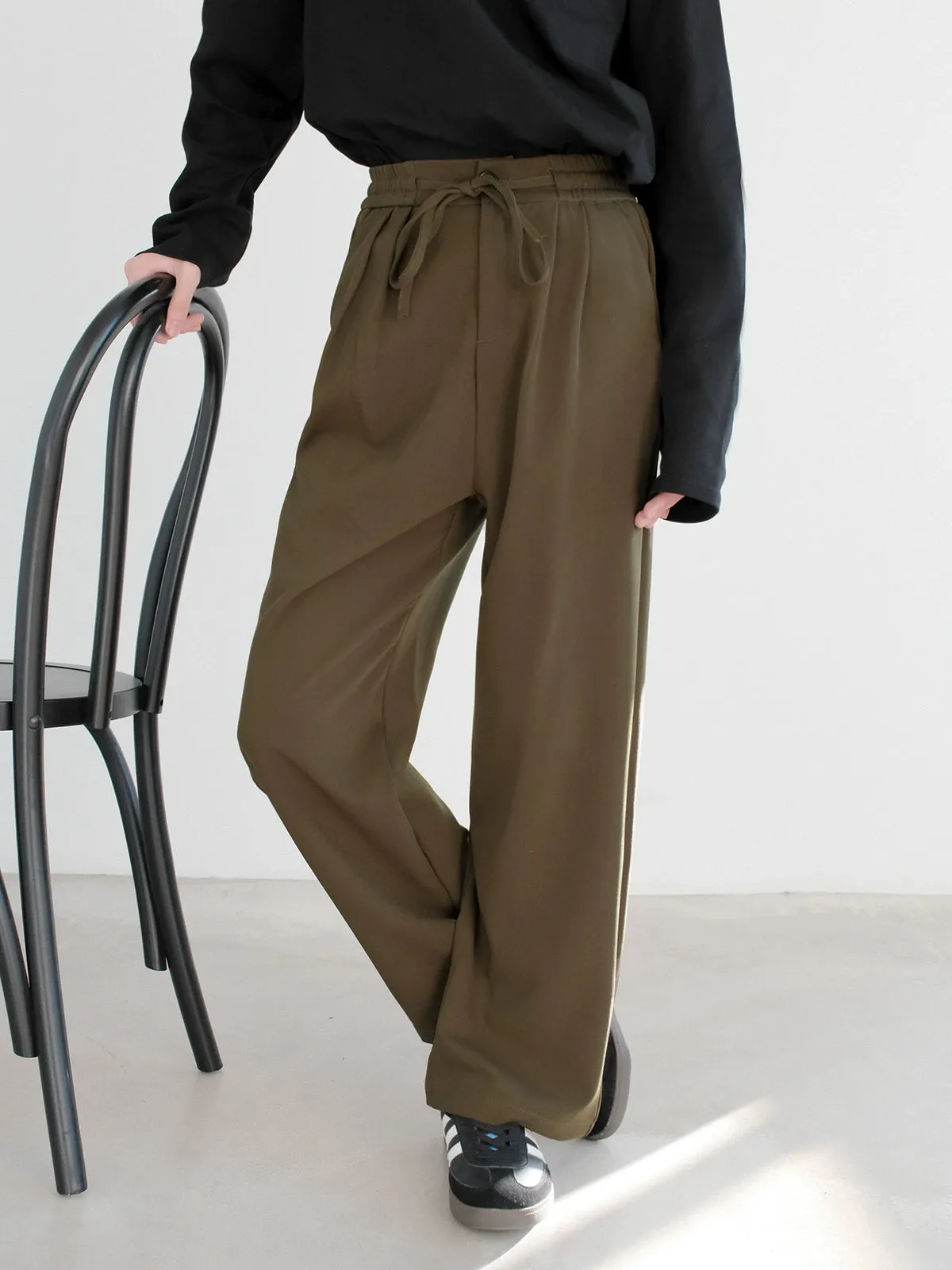 Elastic Waist Drawstring Casual Pants