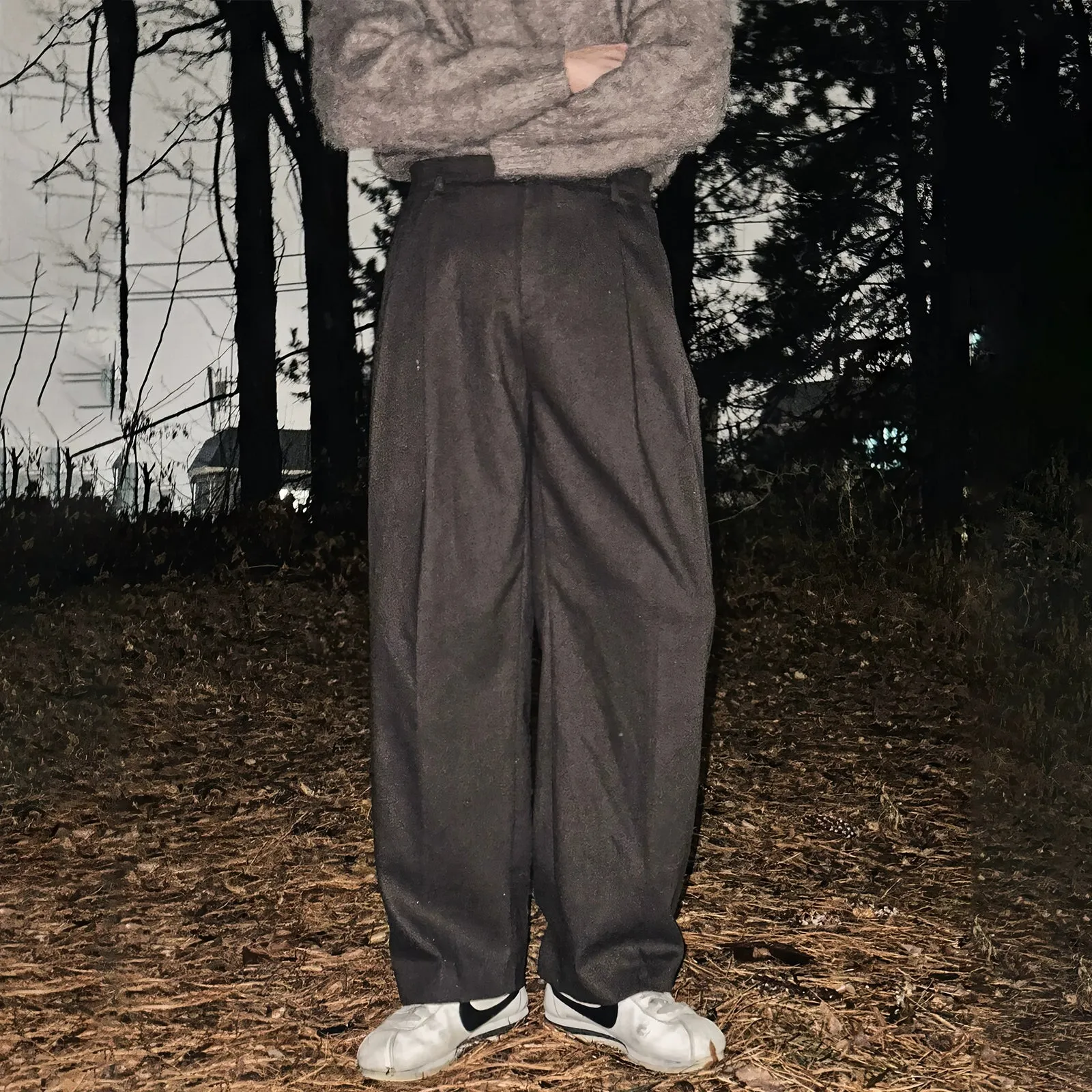 Elastic Waist Wide-Leg Casual Pants