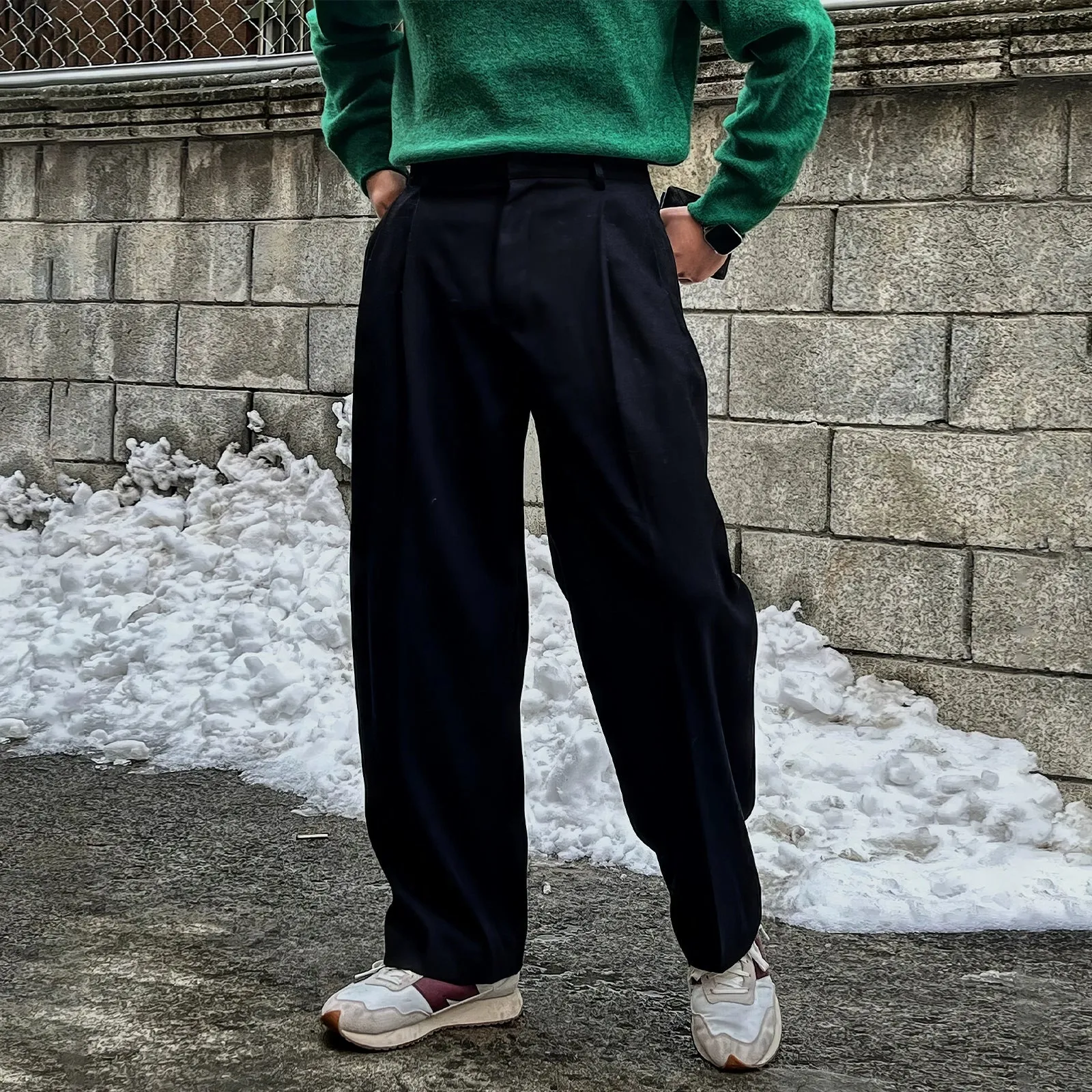 Elastic Waist Wide-Leg Casual Pants