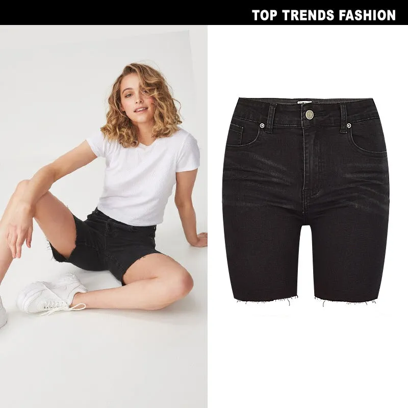 Elasticity Women's High Waisted Jean Middle Shorts Denim Shorts
