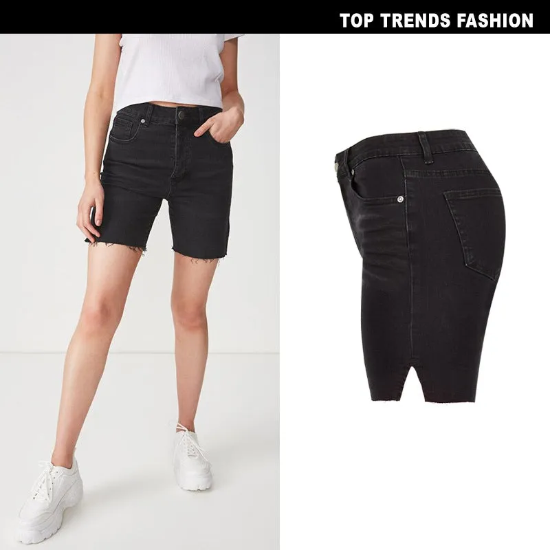 Elasticity Women's High Waisted Jean Middle Shorts Denim Shorts