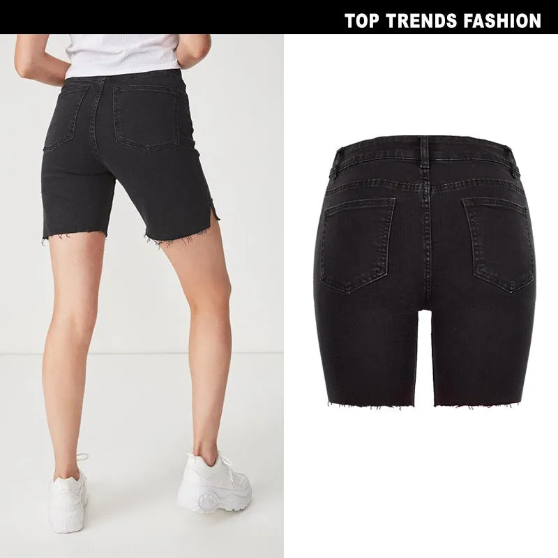Elasticity Women's High Waisted Jean Middle Shorts Denim Shorts