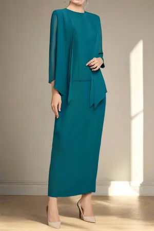 Elegant 3 Pieces Chiffon Sheath Ankle Length Mother of The Bride Dresses