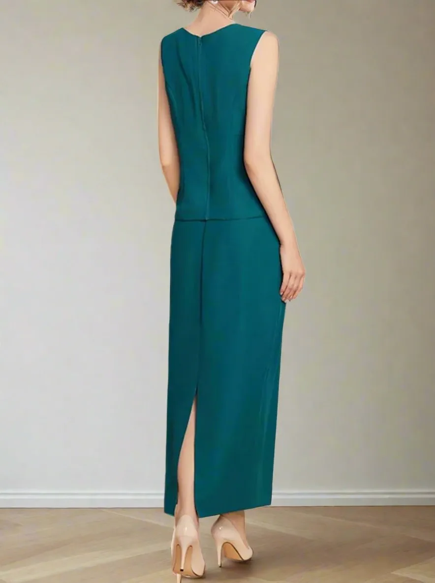 Elegant 3 Pieces Chiffon Sheath Ankle Length Mother of The Bride Dresses