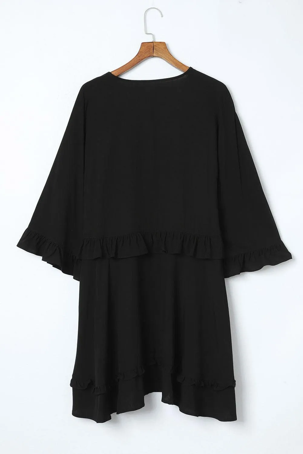 Elegant Black V-Neck Babydoll Mini Dress