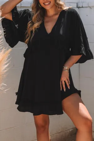 Elegant Black V-Neck Babydoll Mini Dress