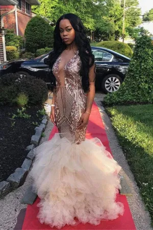 Elegant Glitter Sequins Ruffles Mermaid Prom Dresses