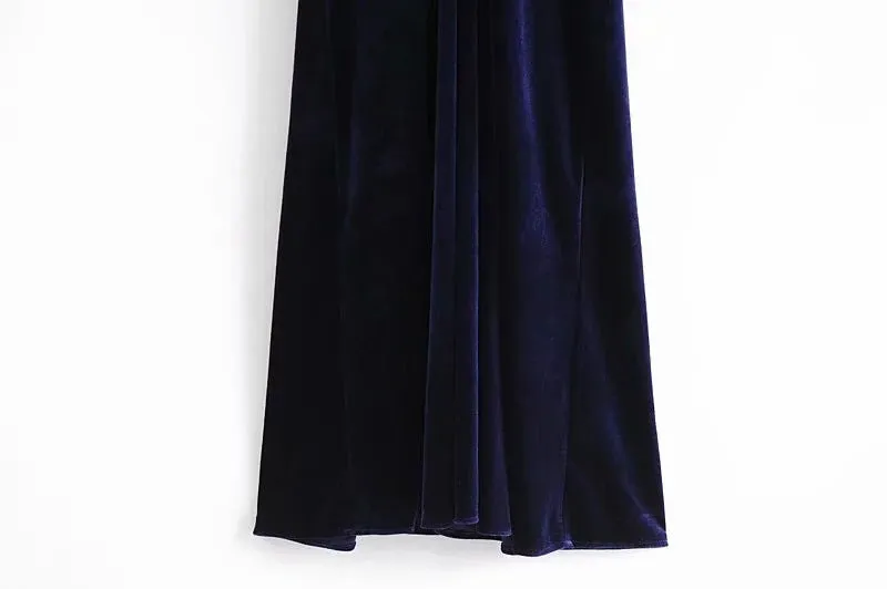 Elegant Lantern Sleeve Elastic Velvet Waist Midi Dresses