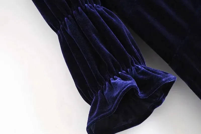 Elegant Lantern Sleeve Elastic Velvet Waist Midi Dresses