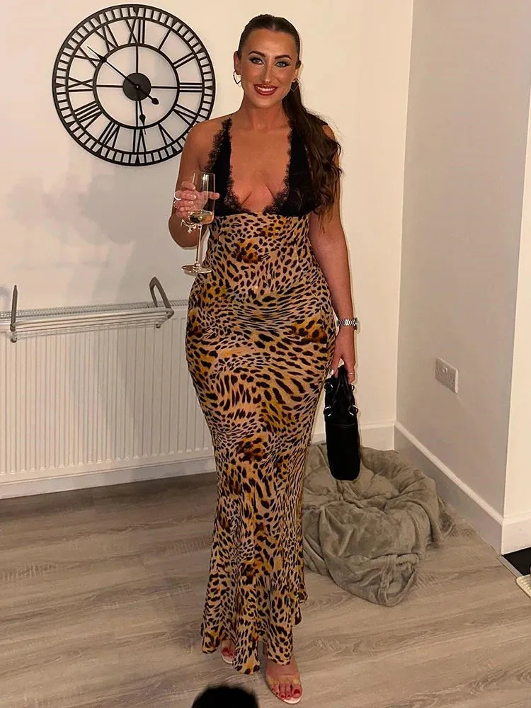 Elegant Tie Dye Backless Bodycon See Through Dress