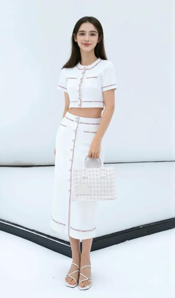 Elisa Knit Midi Pencil Skirt in ecru