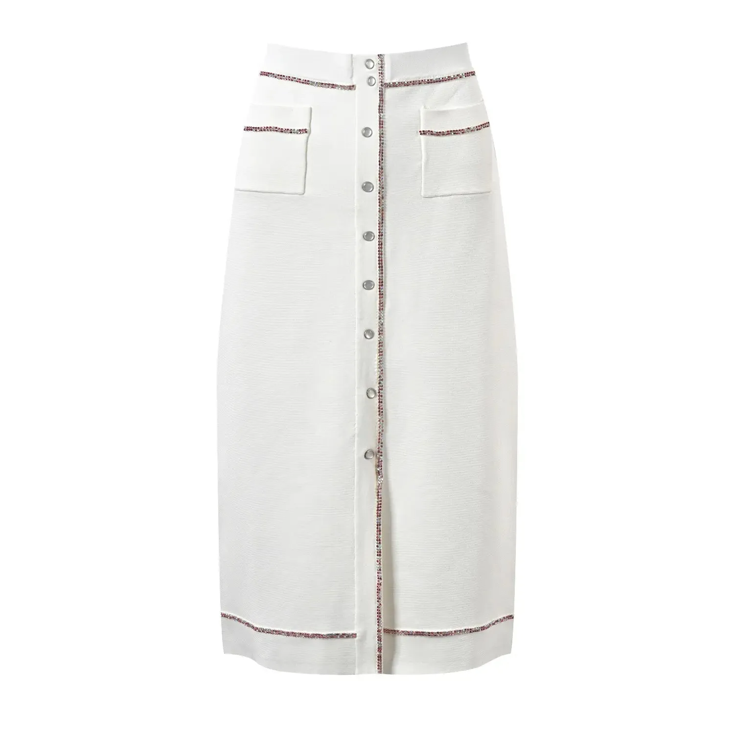 Elisa Knit Midi Pencil Skirt in ecru