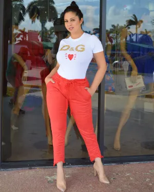 Ella Red Viscose Italian Pants