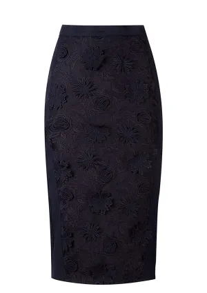 Embroidered Flower Pencil Skirt