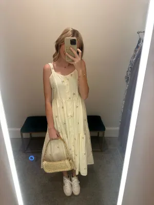 Embroidered Poplin Overall Button Down Dress