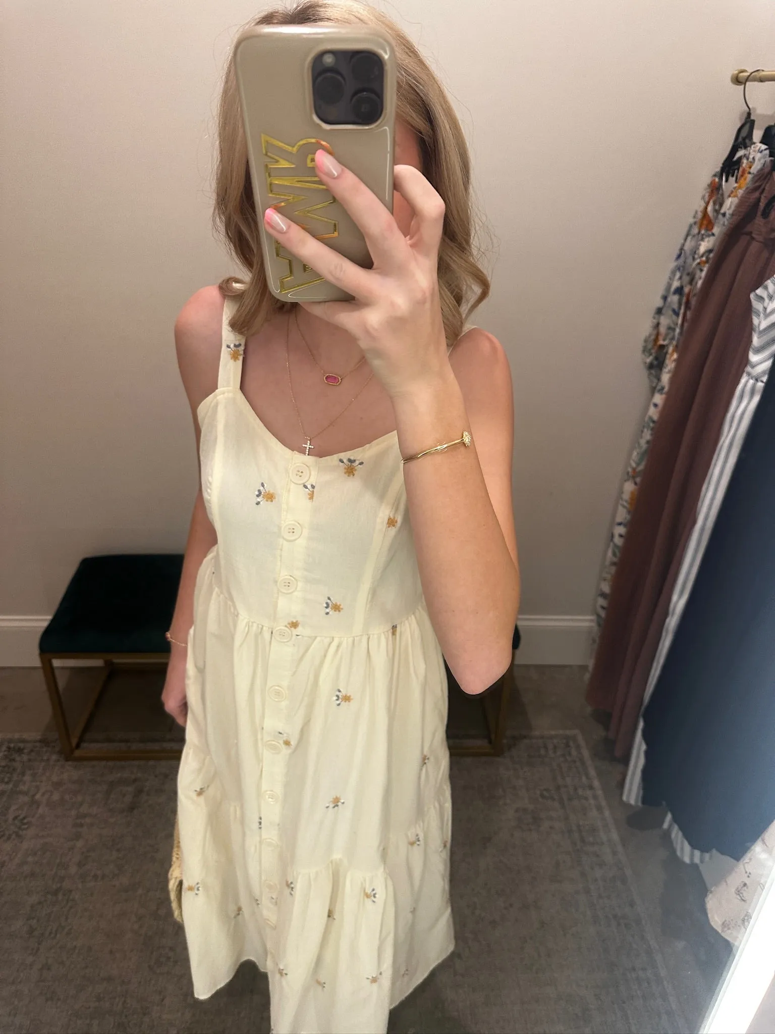 Embroidered Poplin Overall Button Down Dress
