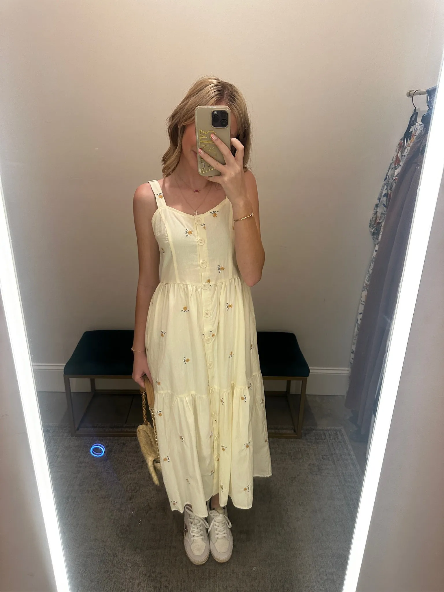 Embroidered Poplin Overall Button Down Dress