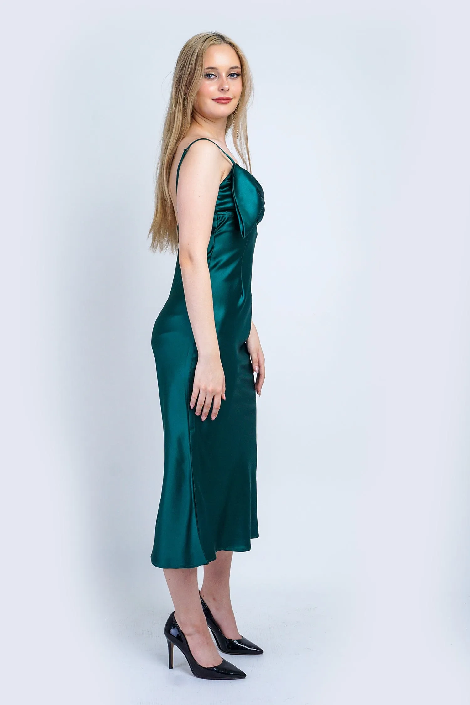 Emerald Bow Bias Maxi Dress