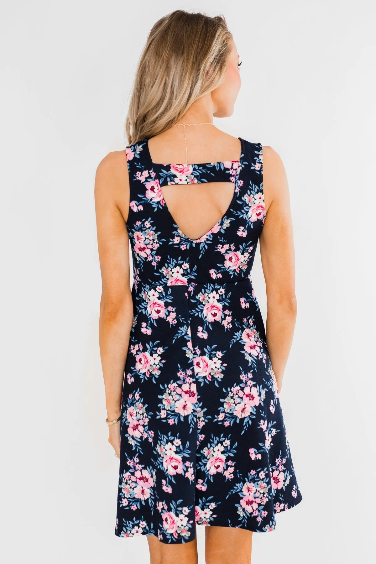 Enchanted Evening Floral Dress- Navy