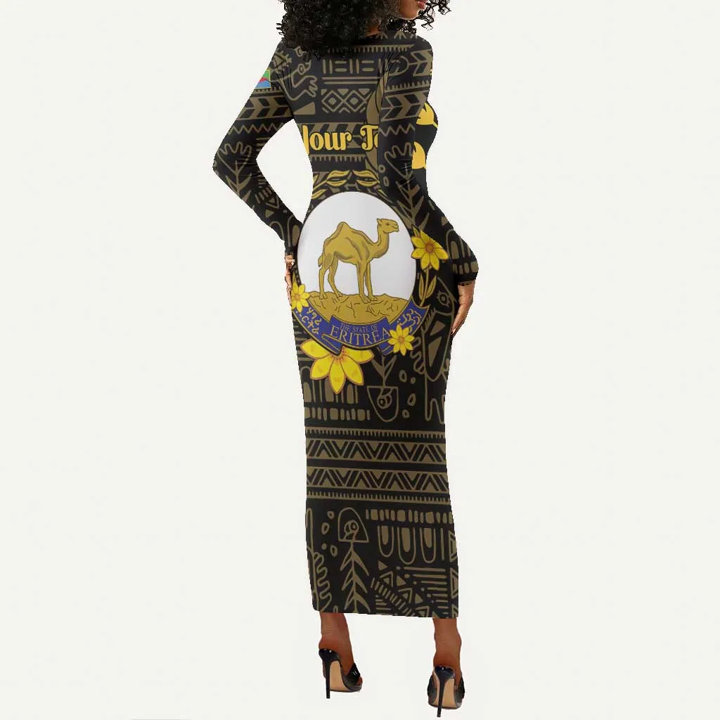 Enkutatash Eritrea New Year Long Sleeve Bodycon Dress Eritrean Camel African Pattern LT01