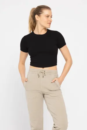 Essential Micro-Ribbed Cropped Athleisure Tee
