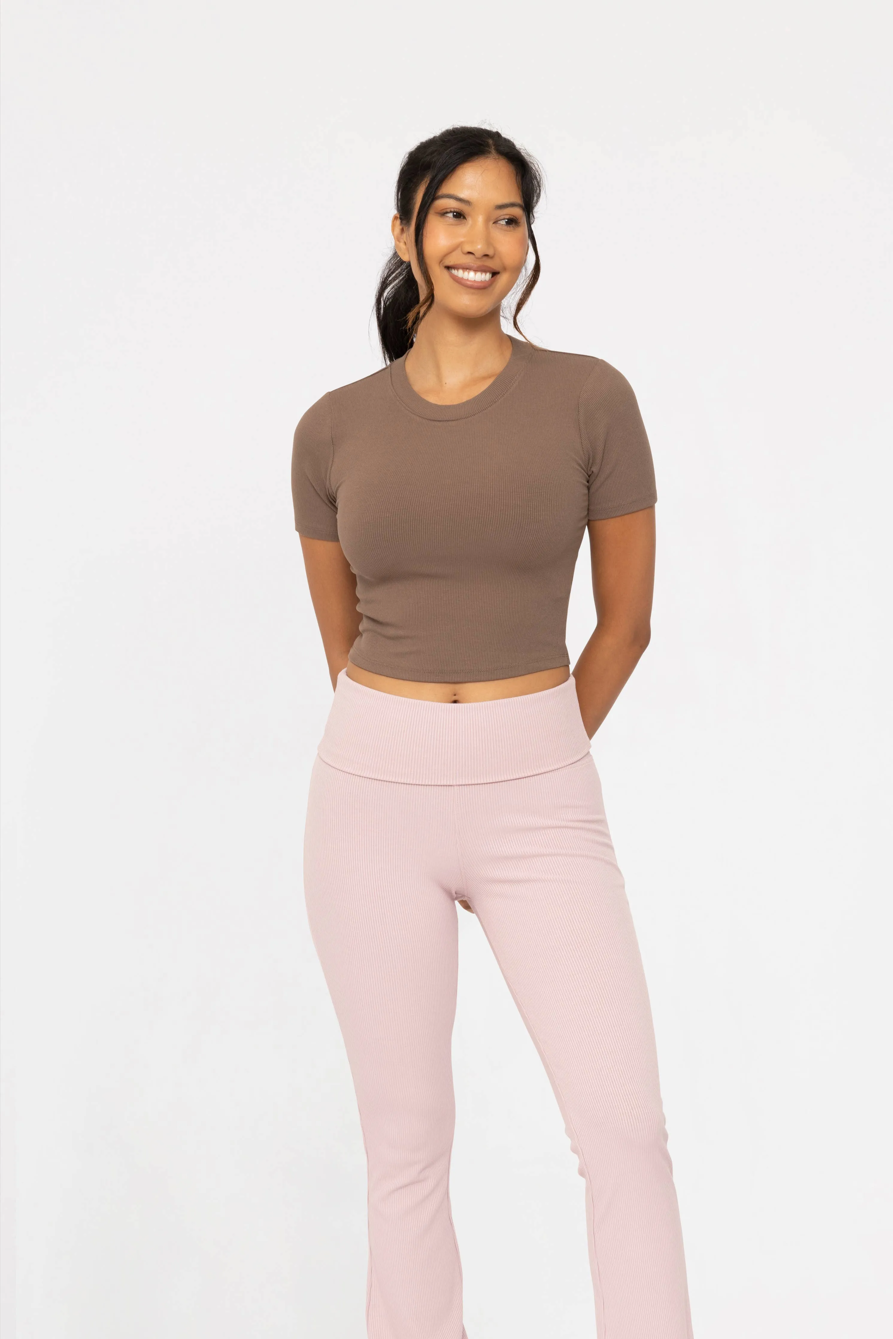 Essential Micro-Ribbed Cropped Athleisure Tee