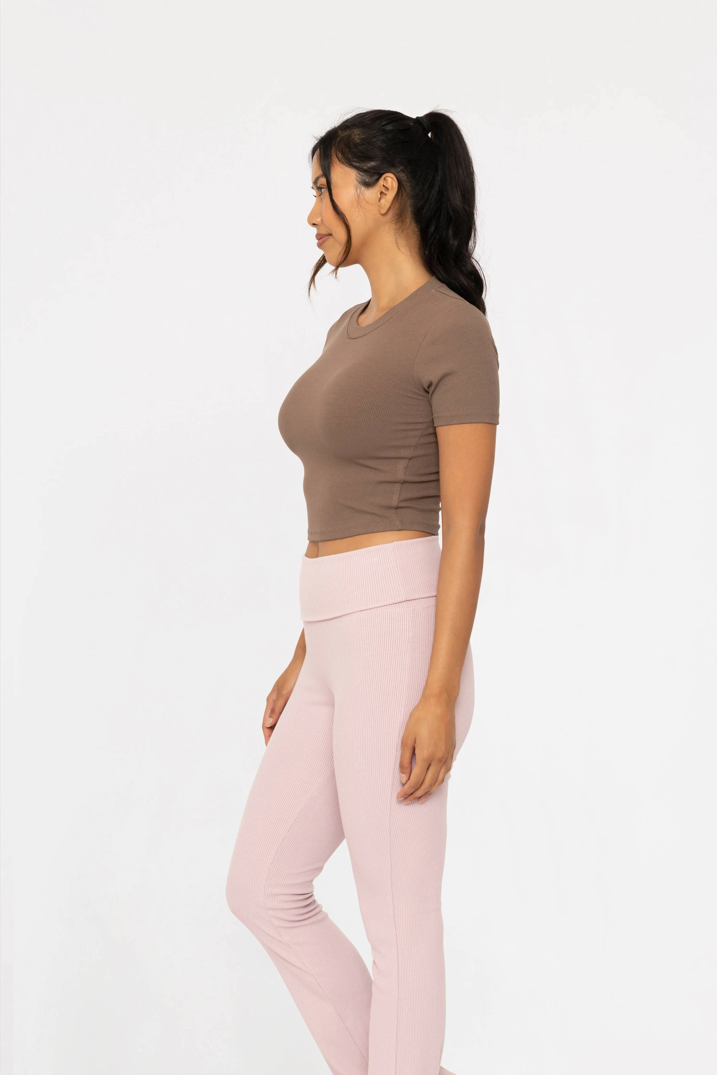 Essential Micro-Ribbed Cropped Athleisure Tee