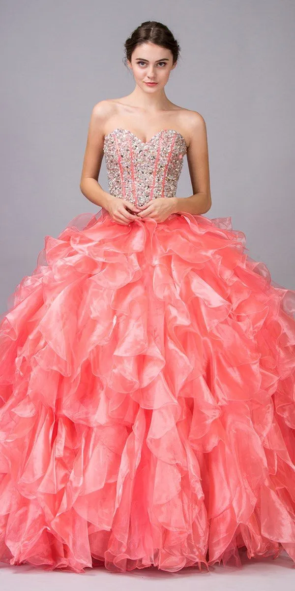 Eureka 3002 Ruffled Tiered Skirt Studded Bodice Princess Gown
