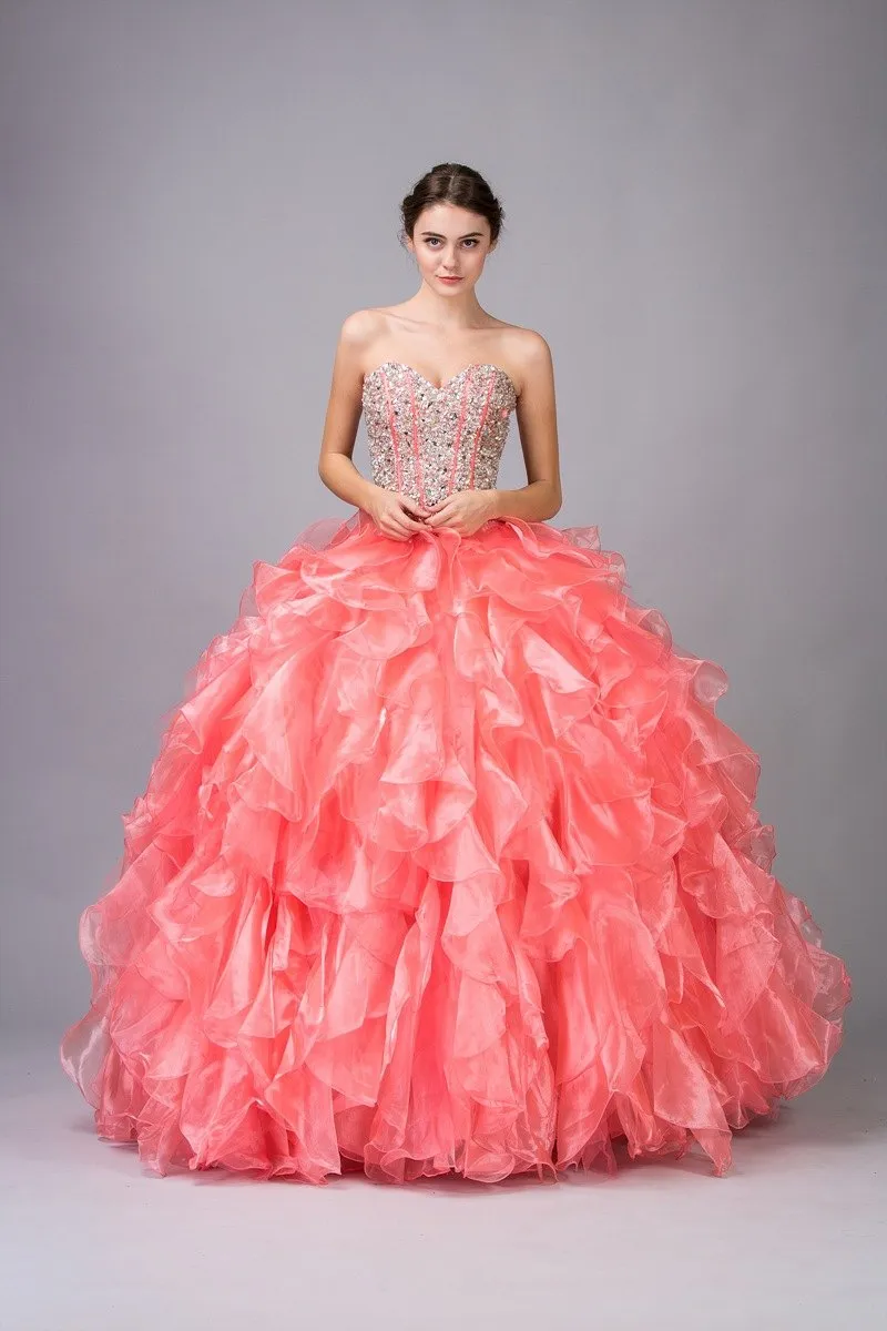 Eureka 3002 Ruffled Tiered Skirt Studded Bodice Princess Gown