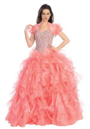 Eureka 3002 Ruffled Tiered Skirt Studded Bodice Princess Gown