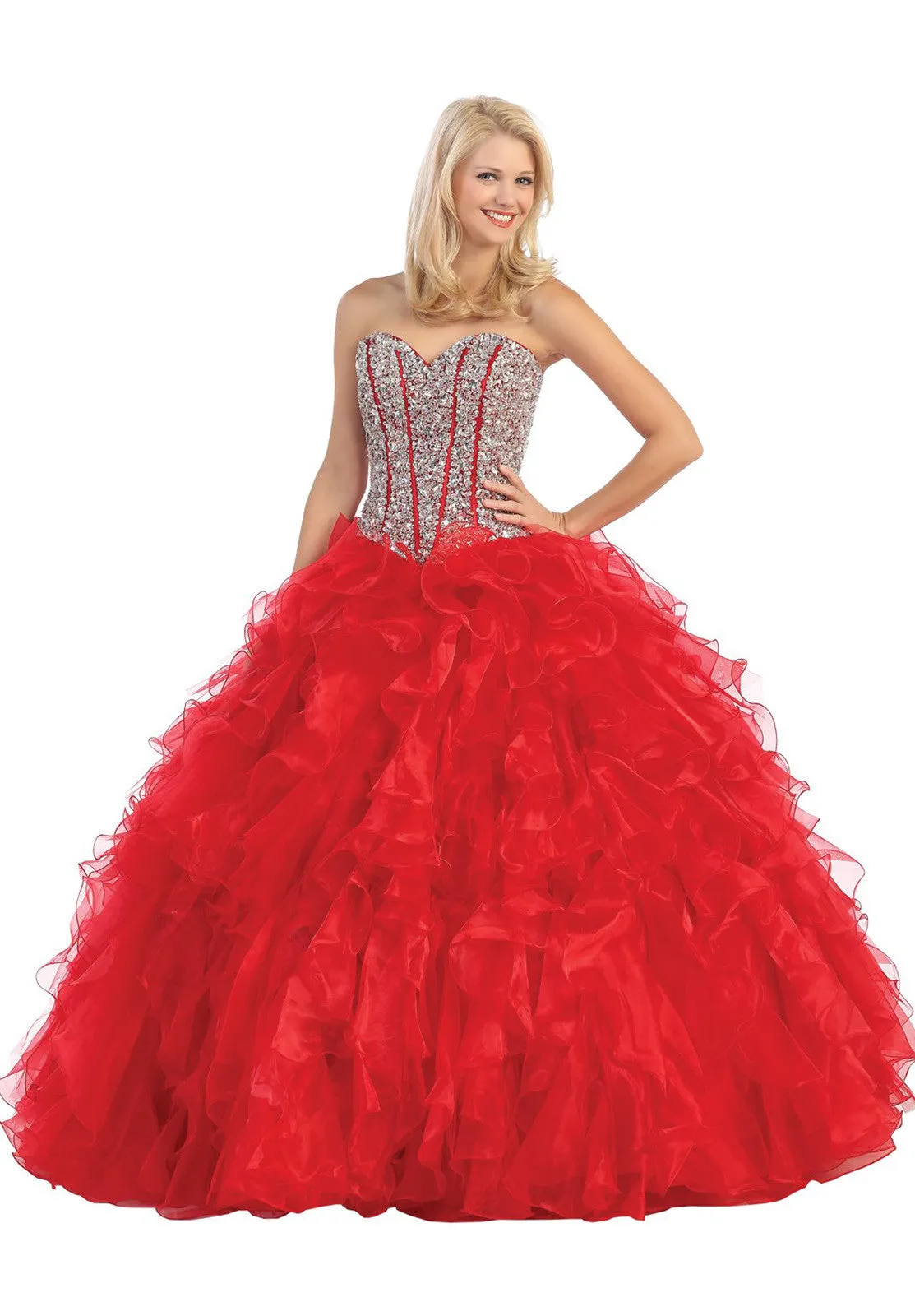 Eureka 3002 Ruffled Tiered Skirt Studded Bodice Princess Gown