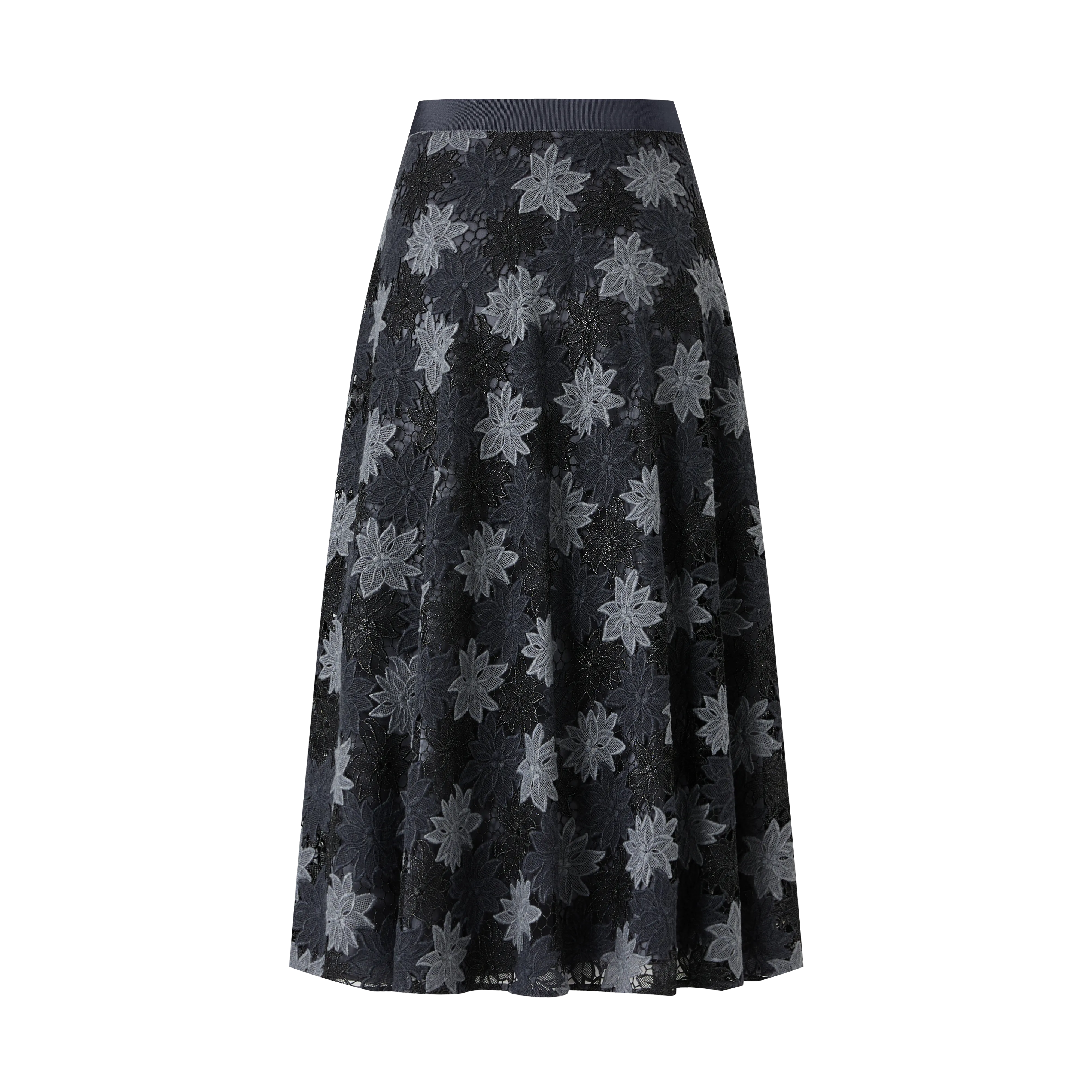 EXQUISTE SILVER FLORAL A-LINE SKIRT