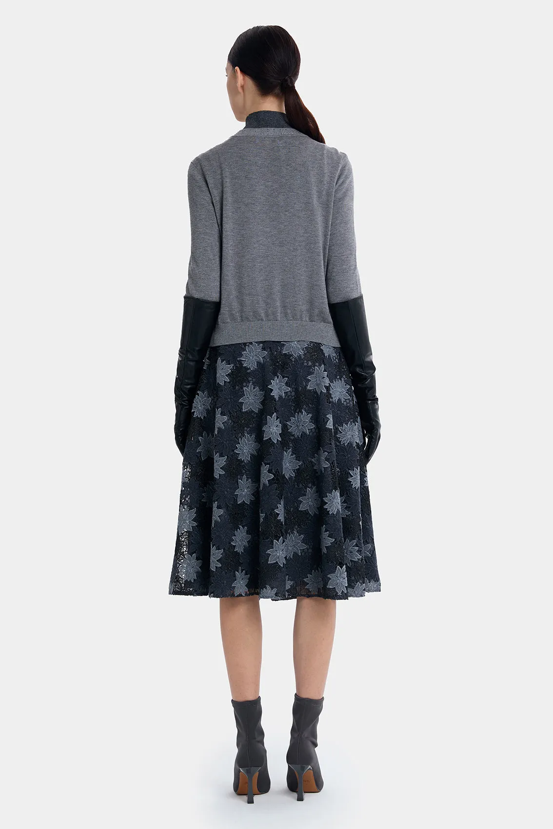EXQUISTE SILVER FLORAL A-LINE SKIRT