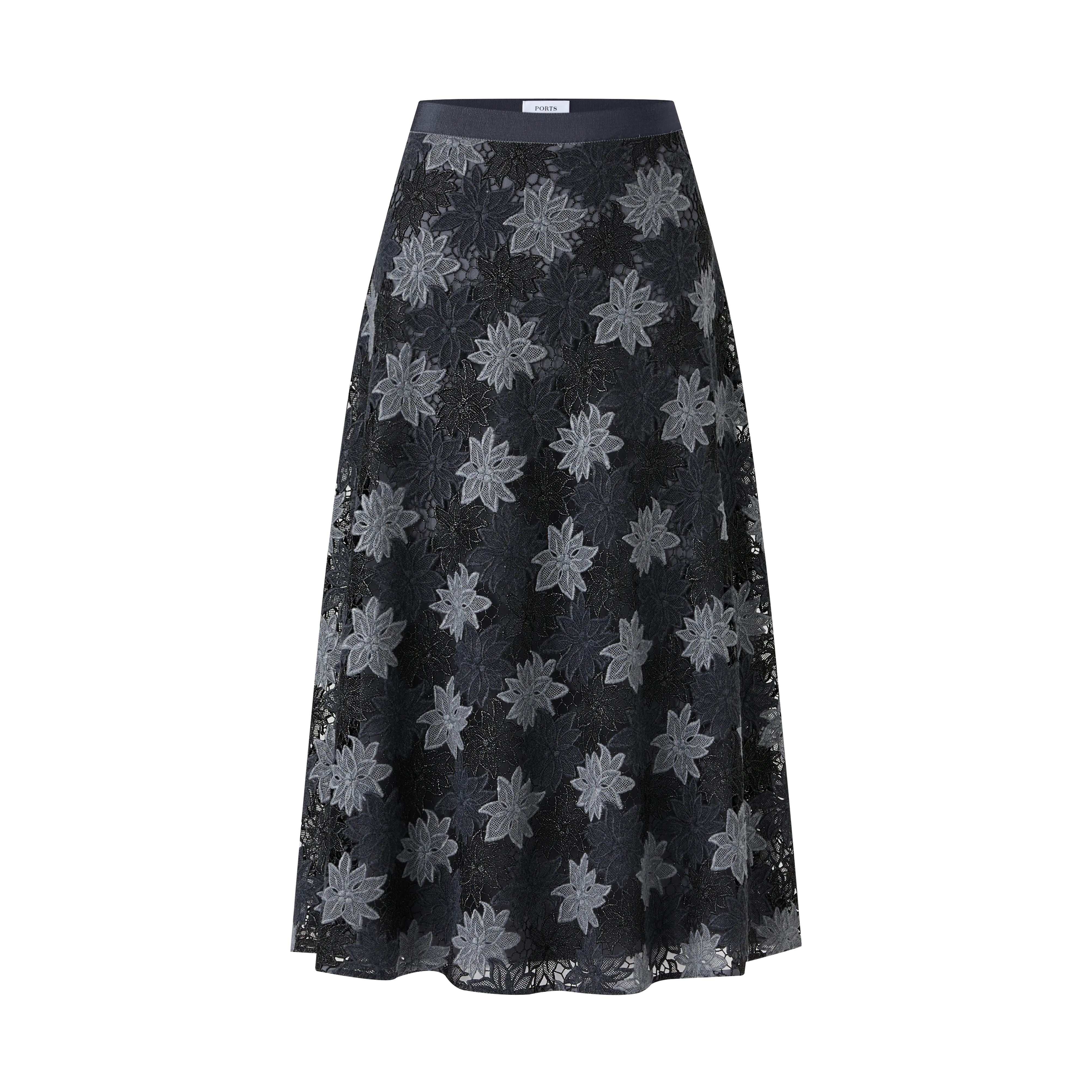 EXQUISTE SILVER FLORAL A-LINE SKIRT