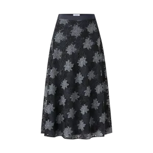 EXQUISTE SILVER FLORAL A-LINE SKIRT