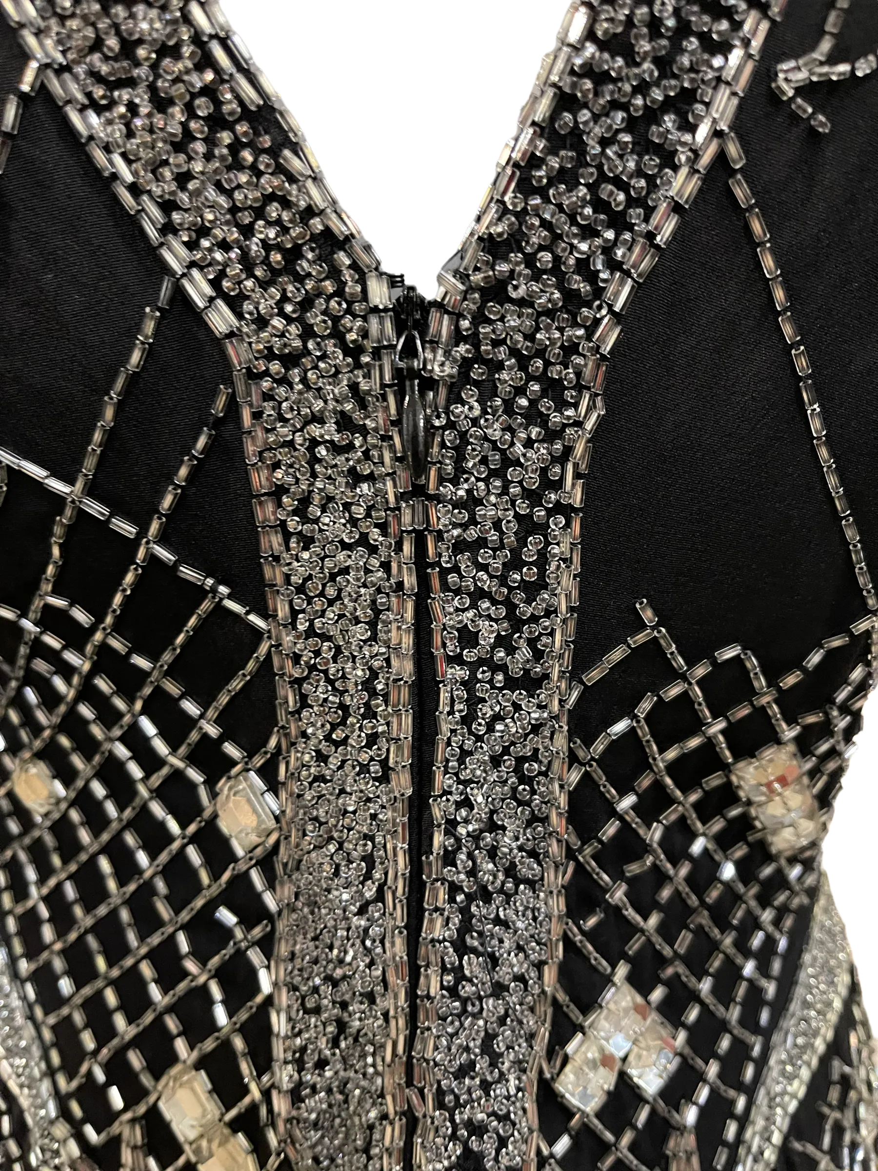 Fabrice 80s Black Beaded Cocktail Dress with Stars
