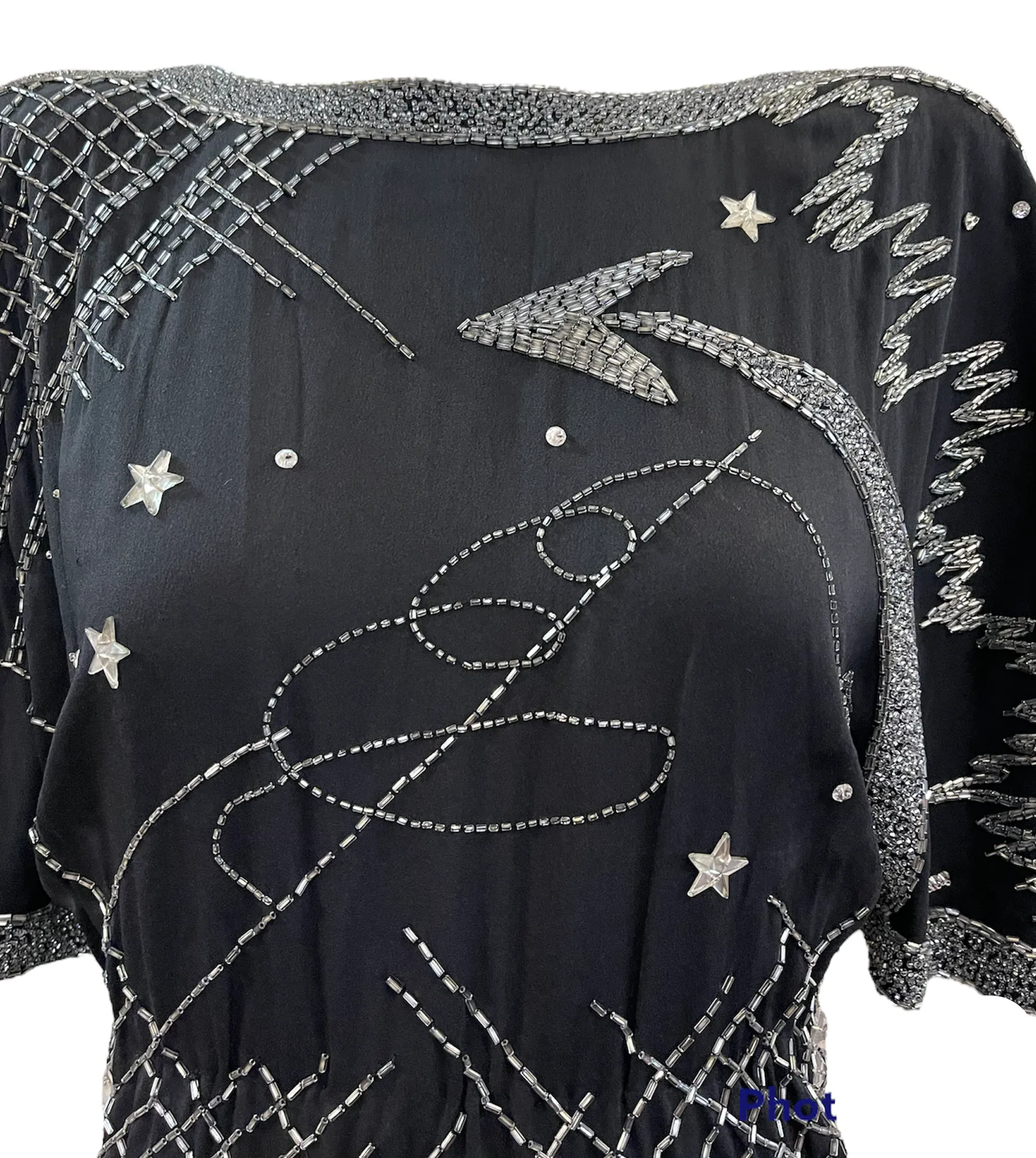 Fabrice 80s Black Beaded Cocktail Dress with Stars