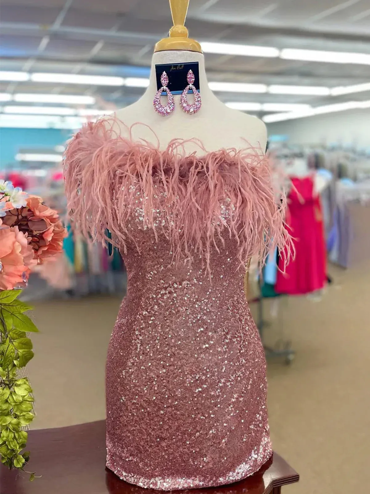 Farrah |Sheath Sequin Homecoming Dress with Feather
