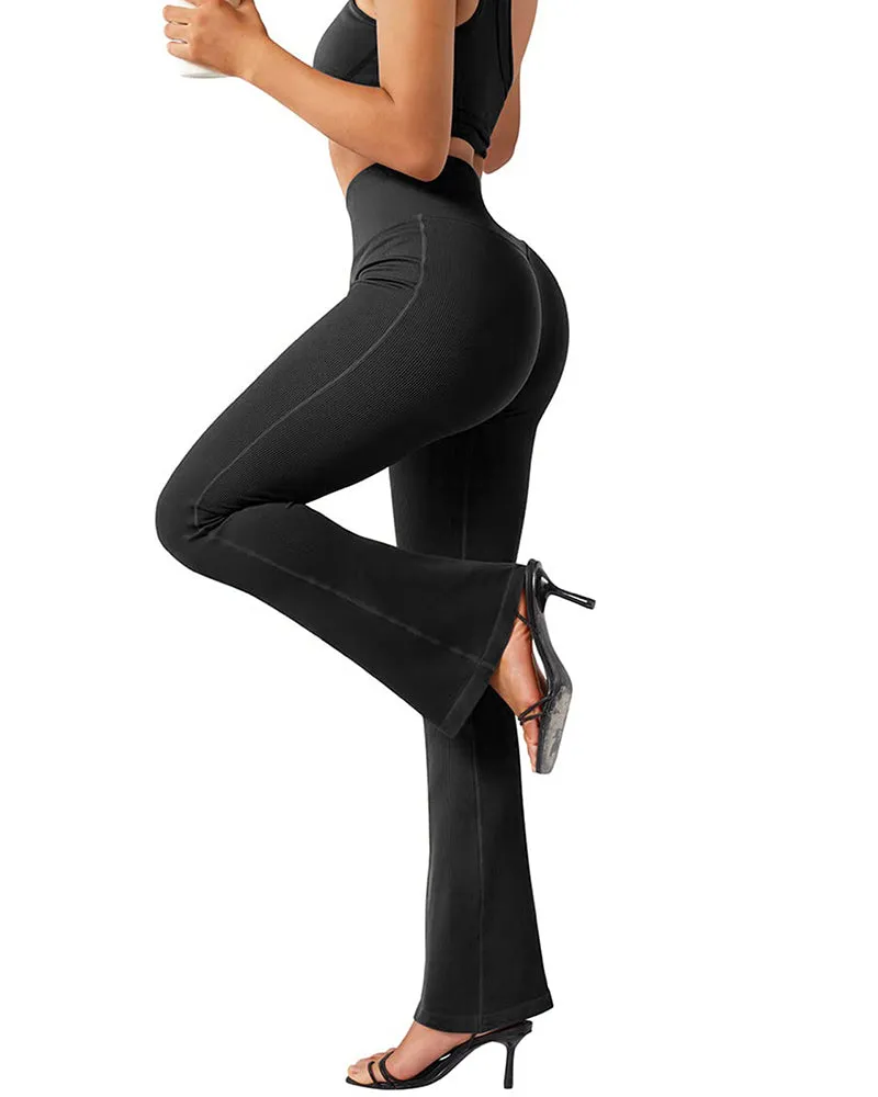 Fashion Ribbed Wide-leg Flared Yoga Leggings
