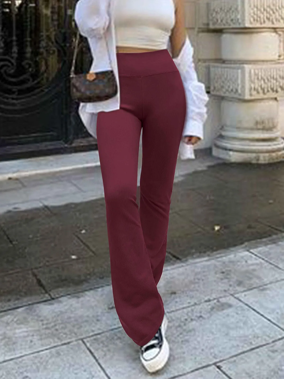 Fashion Ribbed Wide-leg Flared Yoga Leggings