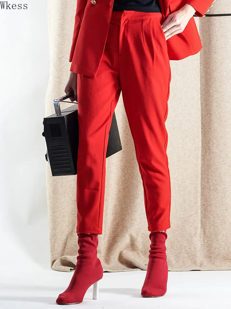 Fashion Women's Solid Color High Waist Stretch Slim Straight Casual Pants