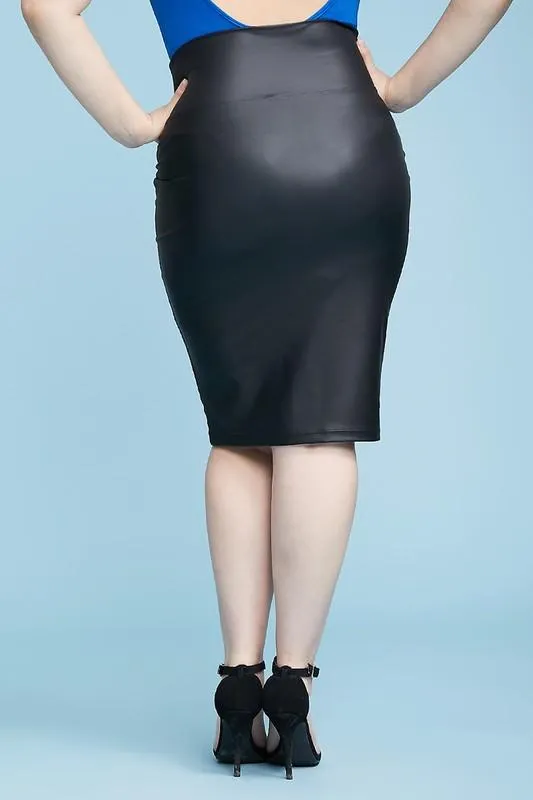 FAUX LEATHER PENCIL SKIRT | CURVY | black |