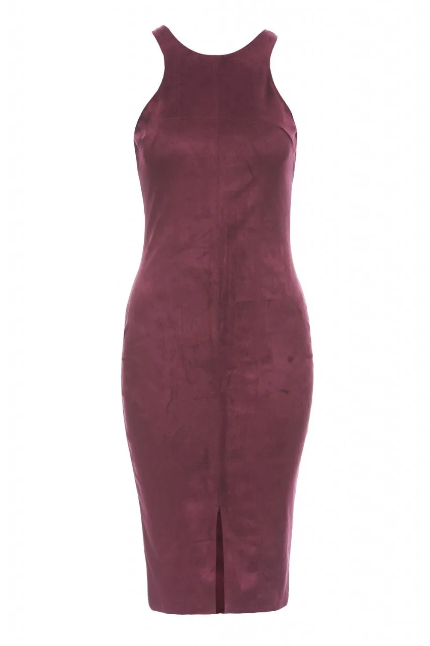 Faux Suede Bodycon Midi Dress