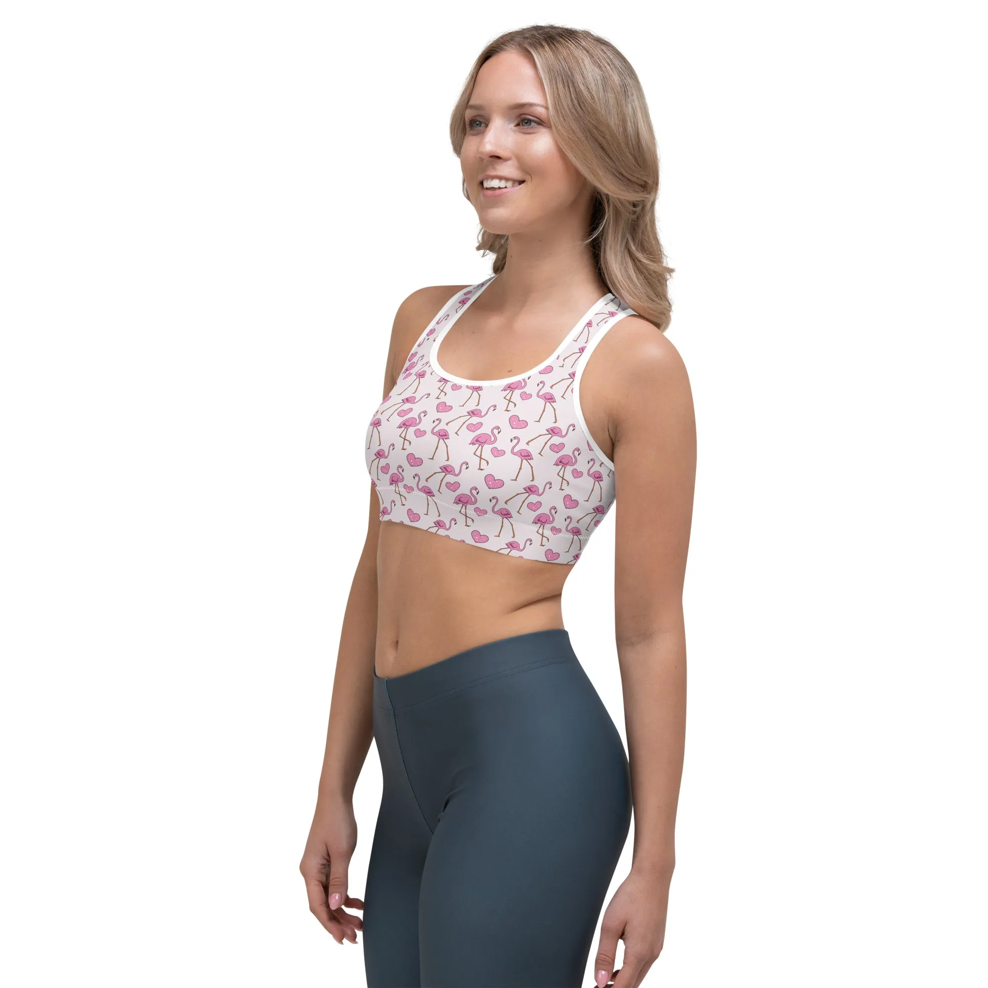 Flamingos and Hearts Sports bra